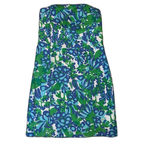Lilly Pulitzer Bee In Your Bonnet Blue Floral Strapless Dress 0 - Picture 2 of 7